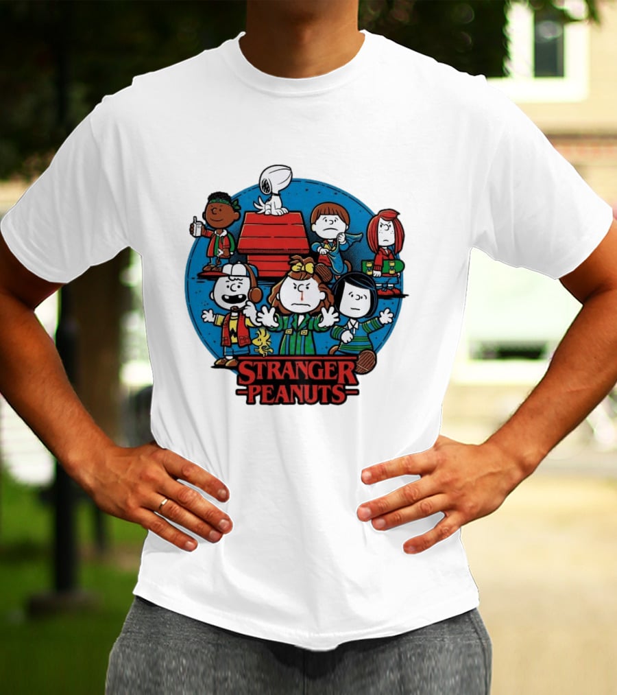 Stranger Peanuts Cartoon Characters Crossover Red Doghouse Blue Circle T-Shirt