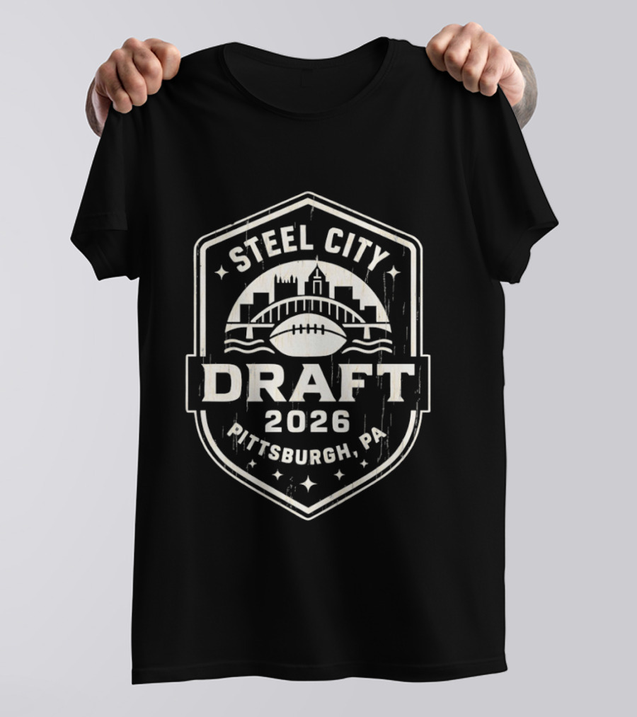 Steel City Draft 2026 Pittsburgh PA Football Skyline T-Shirt