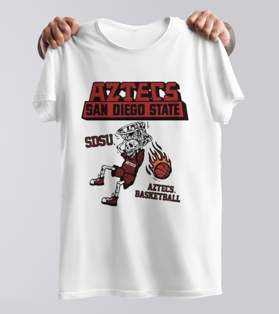 Aztecs San Diego State SDSU Skeleton Dunking Flaming Basketball T-Shirt