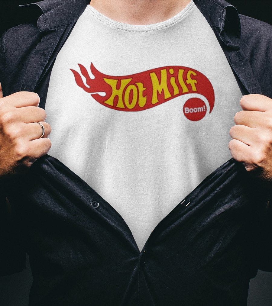 Hot Milf Boom Flame Motif T-Shirt