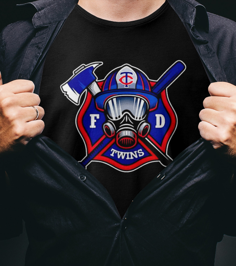 Minnesota Twins FD Firefighters Helmet Axe Baseball Bat T-Shirt