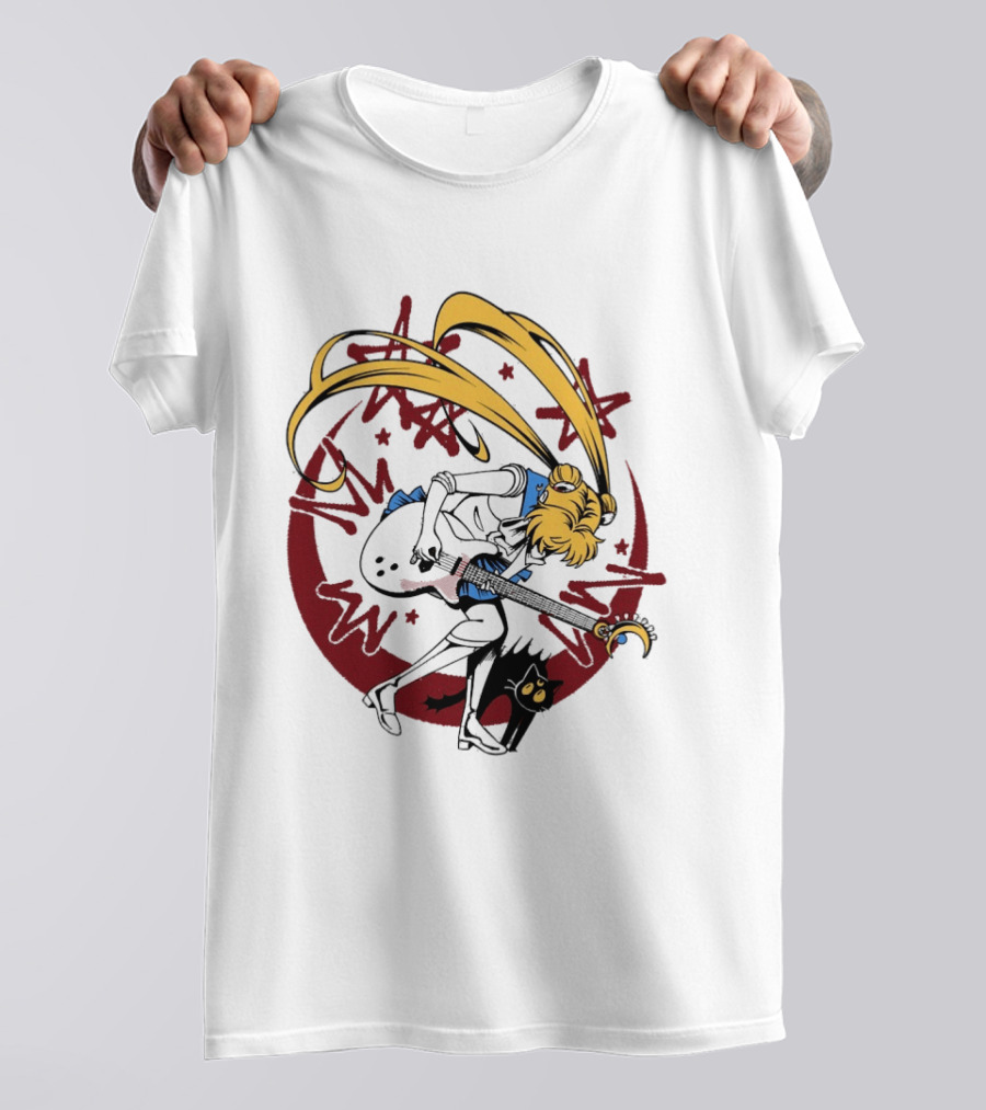 Rock N' Roll Moonlight Pop Culture Wizard Sailor Character Magic Guitar T-Shirt