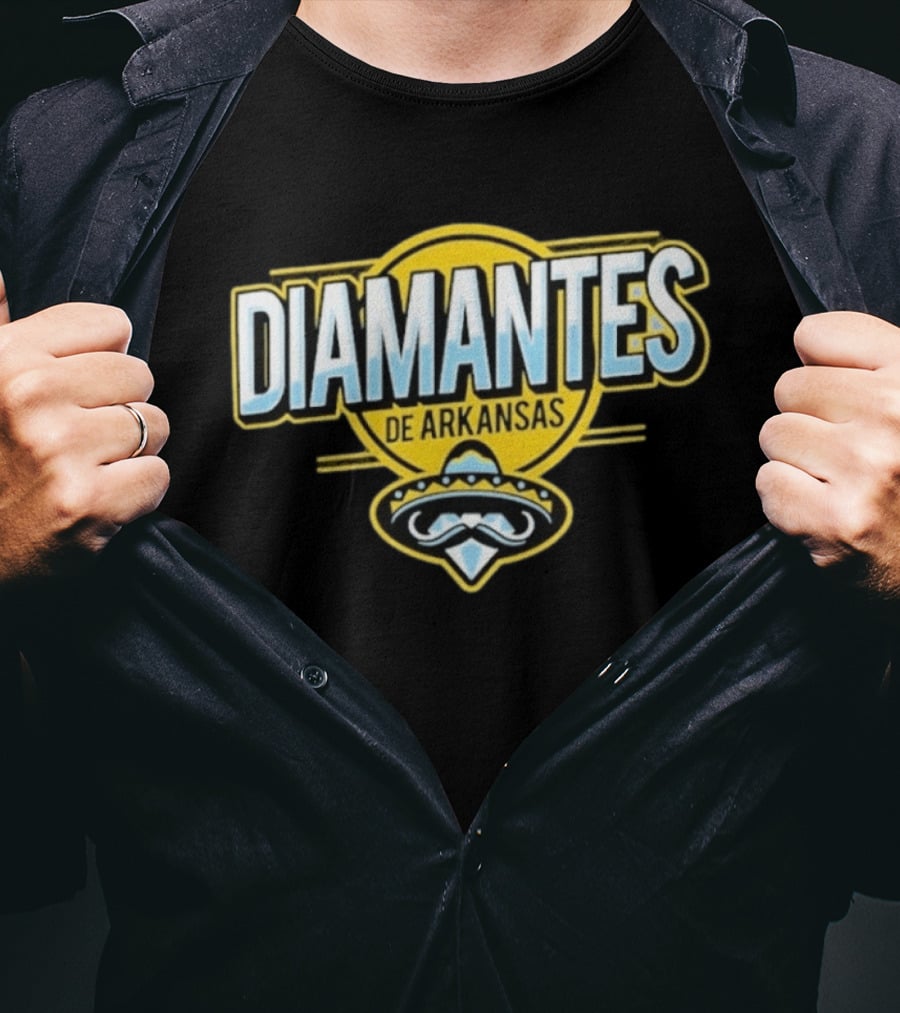 Diamantes De Arkansas Travelers Baseball Team Mustache T-Shirt