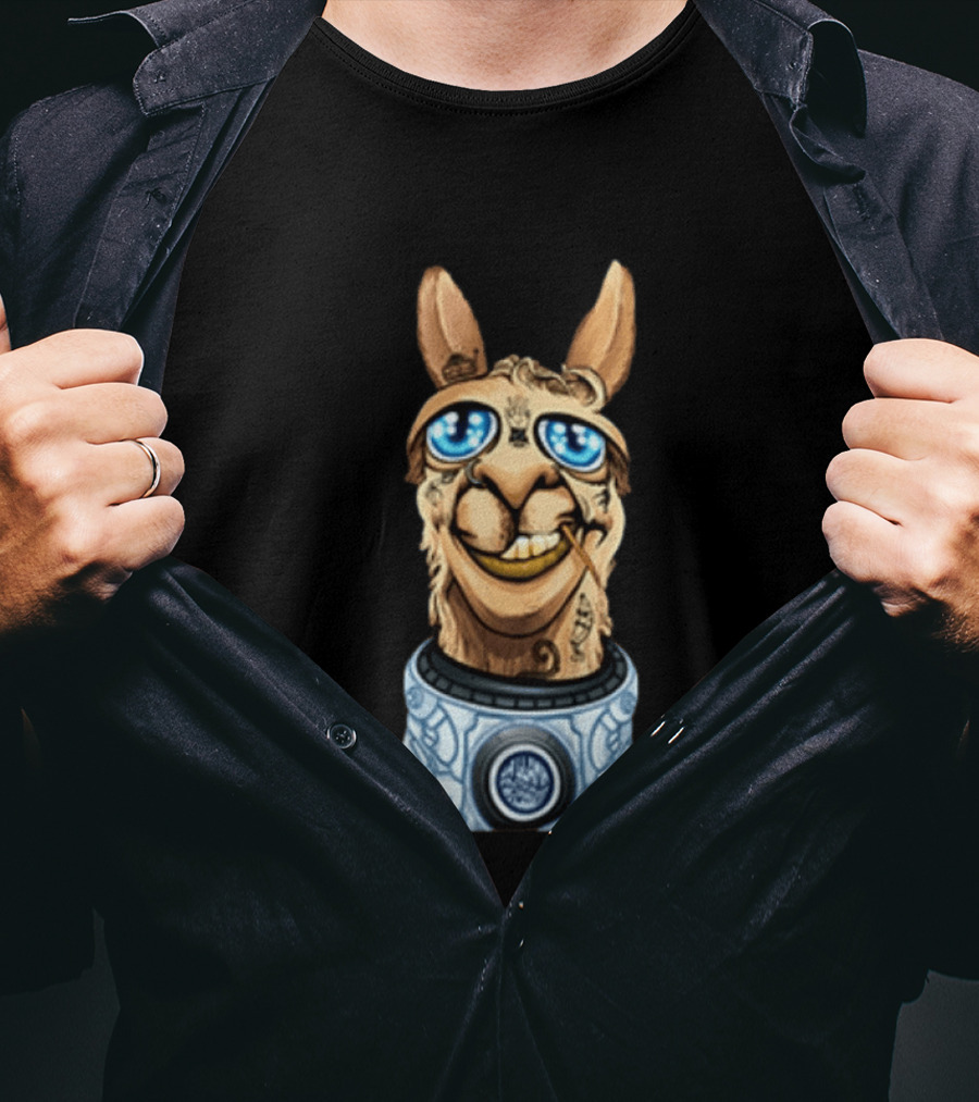 Astronaut Llama Space Adventure With Cosmic Glasses And Spacesuit T-Shirt