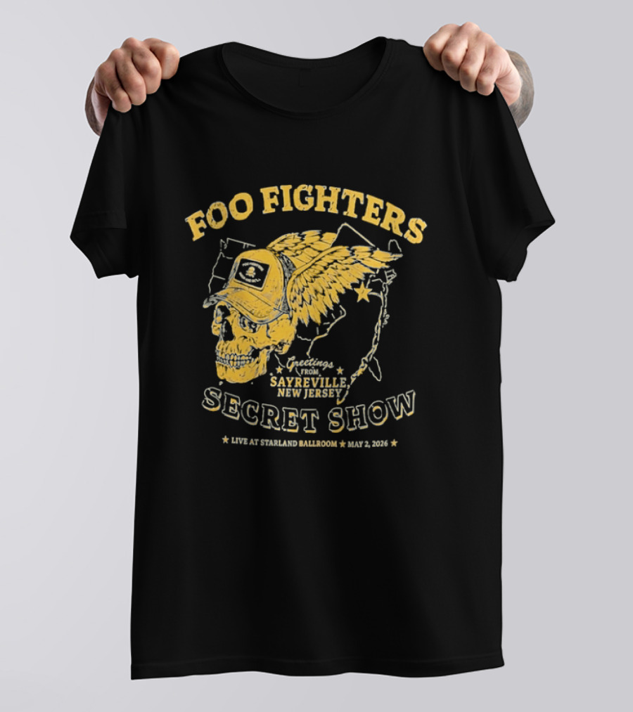 Foo Fighters Sayreville New Jersey 2026 Secret Show Winged Skull Starland Ballroom May 2 T-Shirt