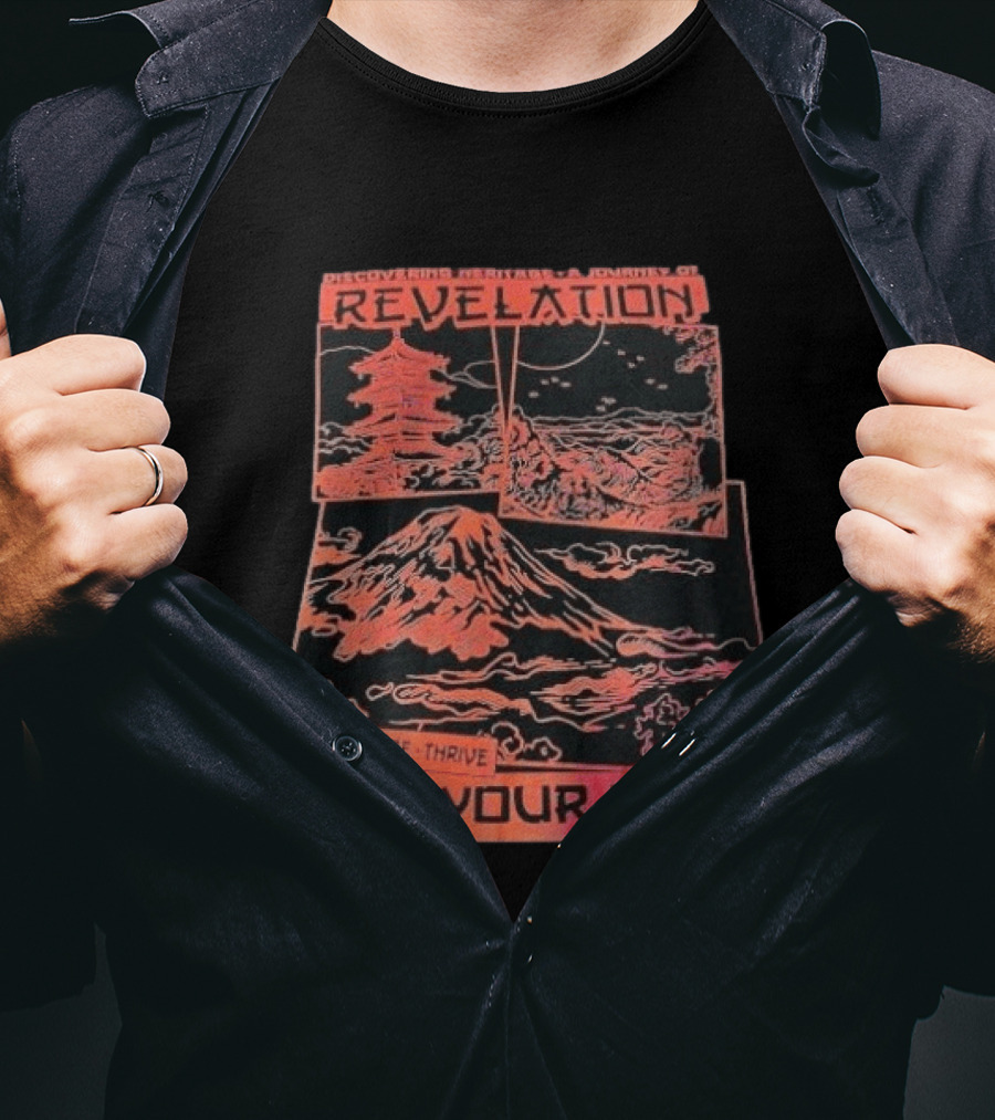 Discovering Heritage Journey Revelation Seek Explore Thrive Find Your Path Mountain Pagoda Landscape T-Shirt