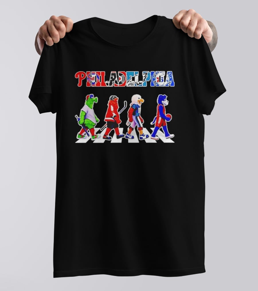 Philadelphia Mascots Abbey Road Beatles Parody Sports Teams 76ers Phillies Eagles Flyers T-Shirt
