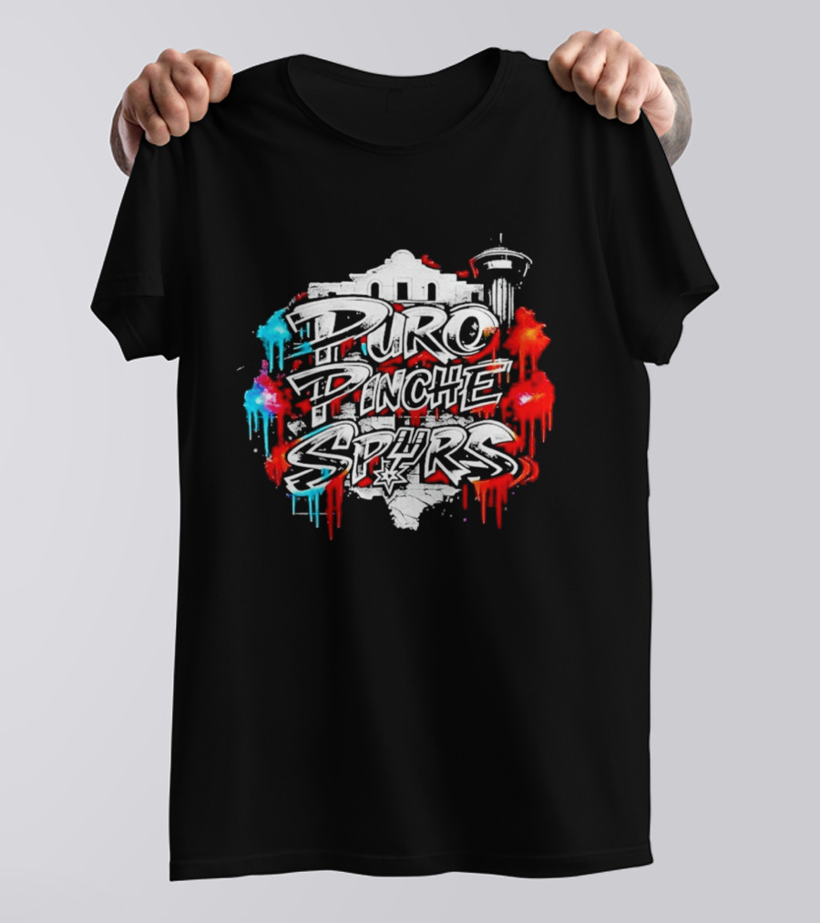 Puro Pinche Spurs San Antonio Vibes Alamo Skyline Fiesta T-Shirt