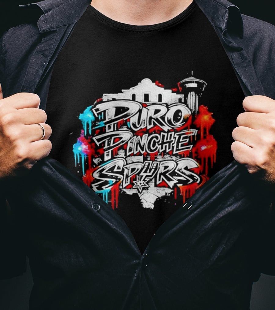 Puro Pinche Spurs San Antonio Vibes Alamo Skyline Fiesta T-Shirt