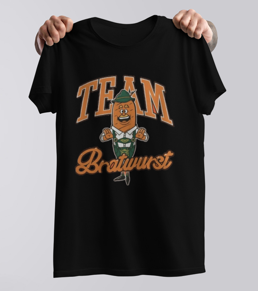 Team Bratwurst Burnt Orange Oktoberfest Character Lederhosen T-Shirt