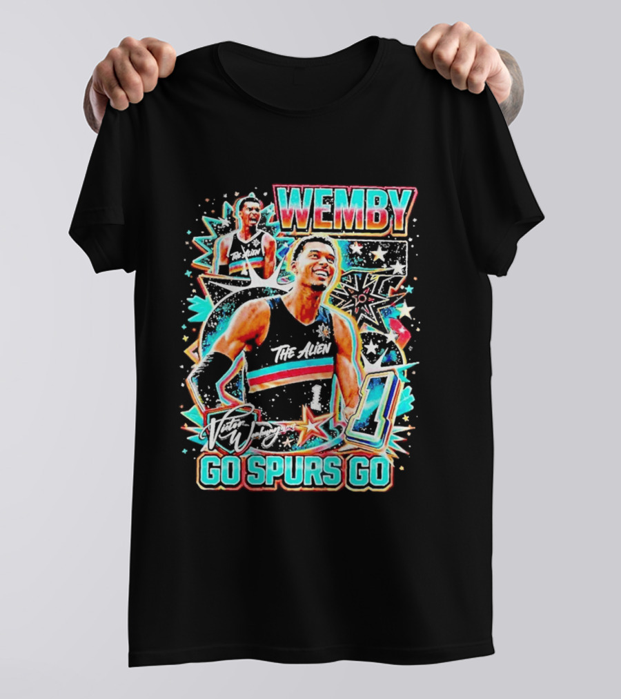 Wemby The Alien Go Spurs Go 90s Bootleg Retro Stars Number One T-Shirt