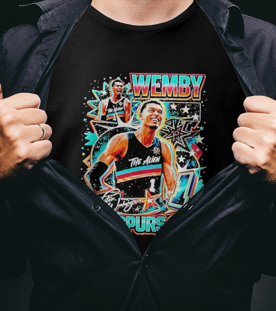 Wemby The Alien Go Spurs Go 90s Bootleg Retro Stars Number One T-Shirt