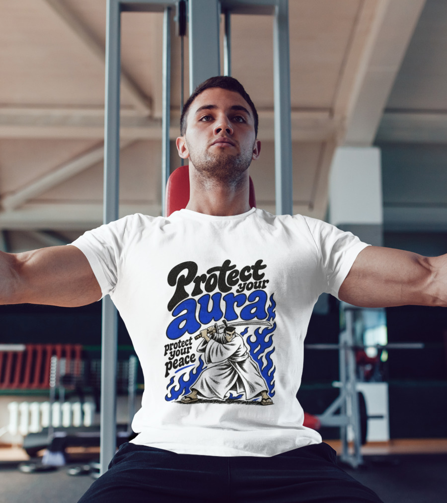 Protect Your Aura Samurai Protect Your Peace Blue Flames T-Shirt