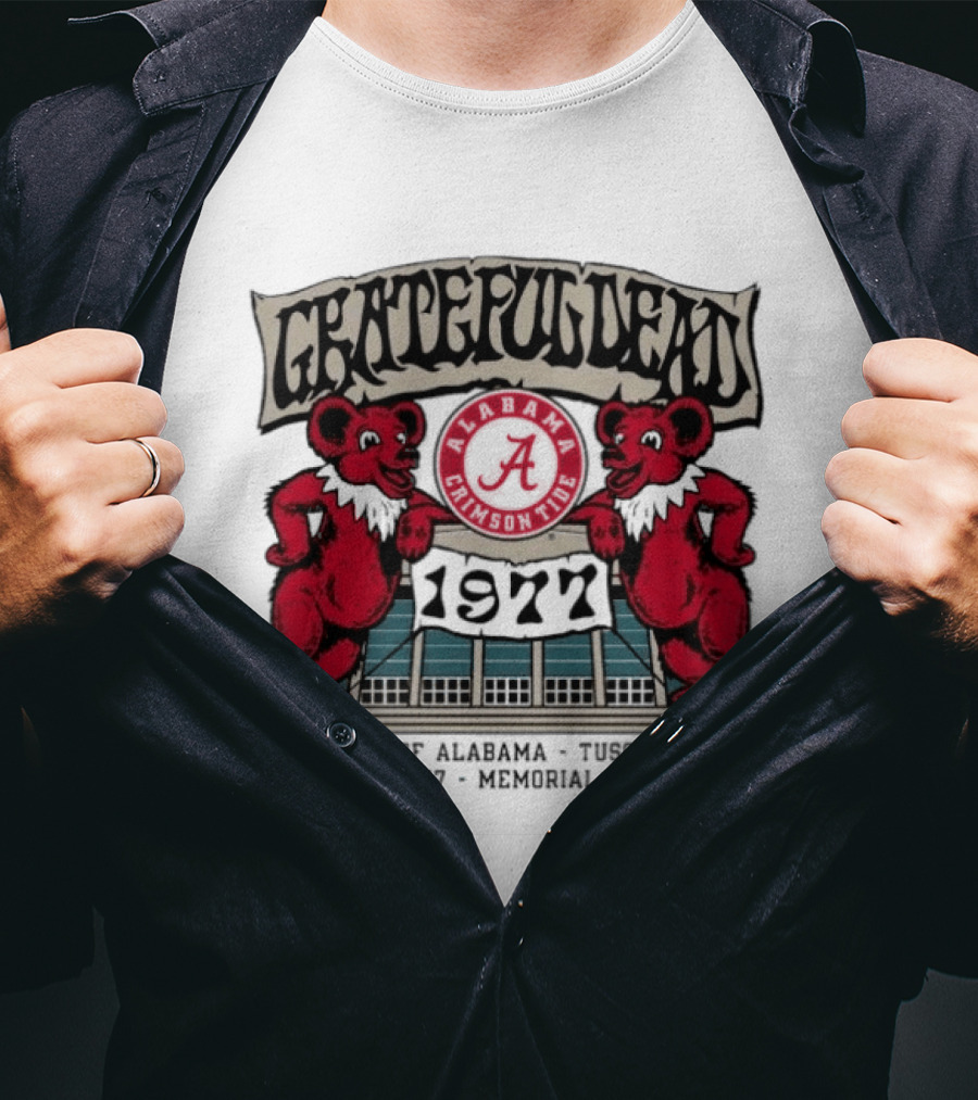 Grateful Dead Alabama Crimson Tide 1977 Memorial Coliseum Tuscaloosa Bears T-Shirt