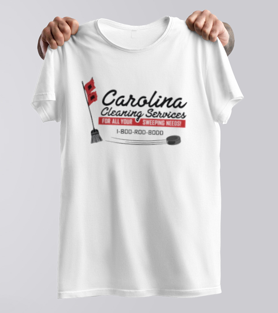Carolina Cleaning Services NHL Hockey Broom Design 1 800 ROO ROO ROO T-Shirt