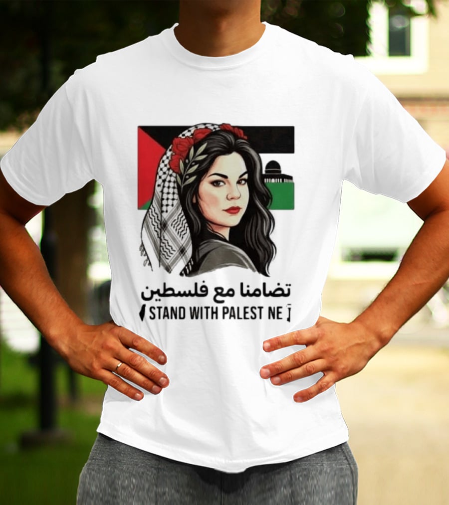 Stand With Palestine Women تضامنًا مع فلسطين Iconic Figure With Traditional Scarf And Flag T-Shirt