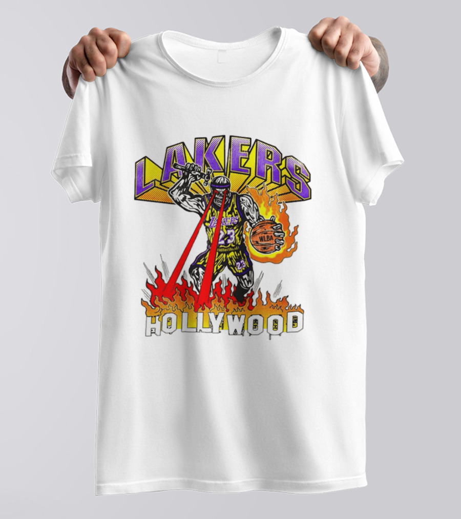 Rare Warren Lotas Los Angeles Lakers Hollywood Basketball Player Flames Laser Eyes 23 Team T-Shirt