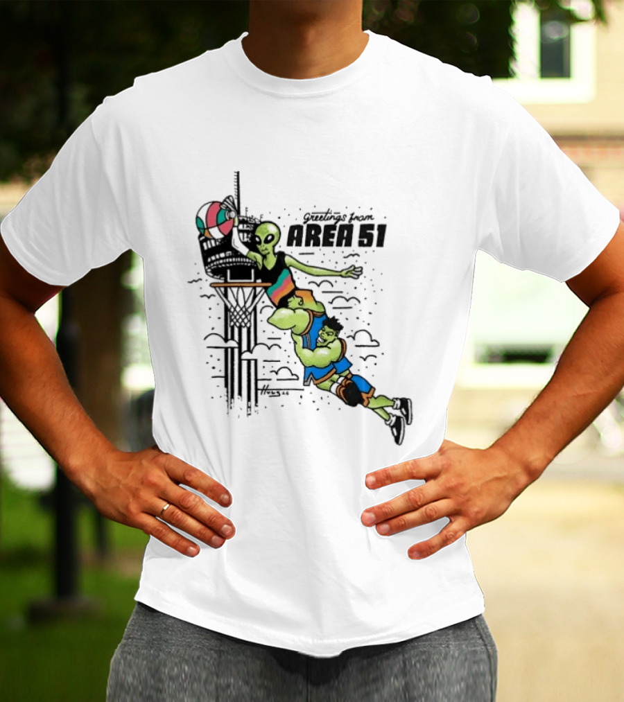 Victor Wembanyama Alien Greetings From Area 51 Basketball Dunk Scene T-Shirt