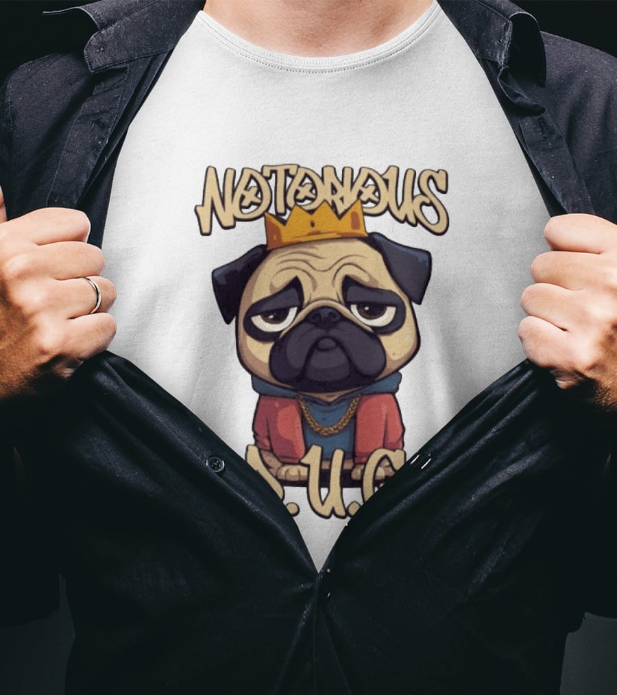 Notorious Pug Iconic Crowned Cartoon 90s Rap T-Shirt