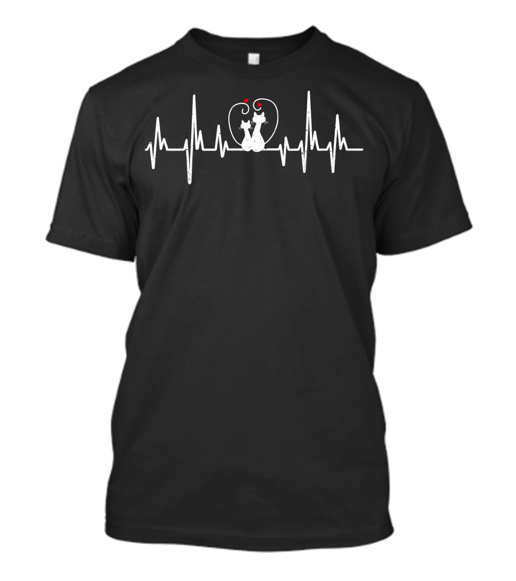 Cat Heartbeat Love With Two Cats And Heartbeat Line T-Shirt