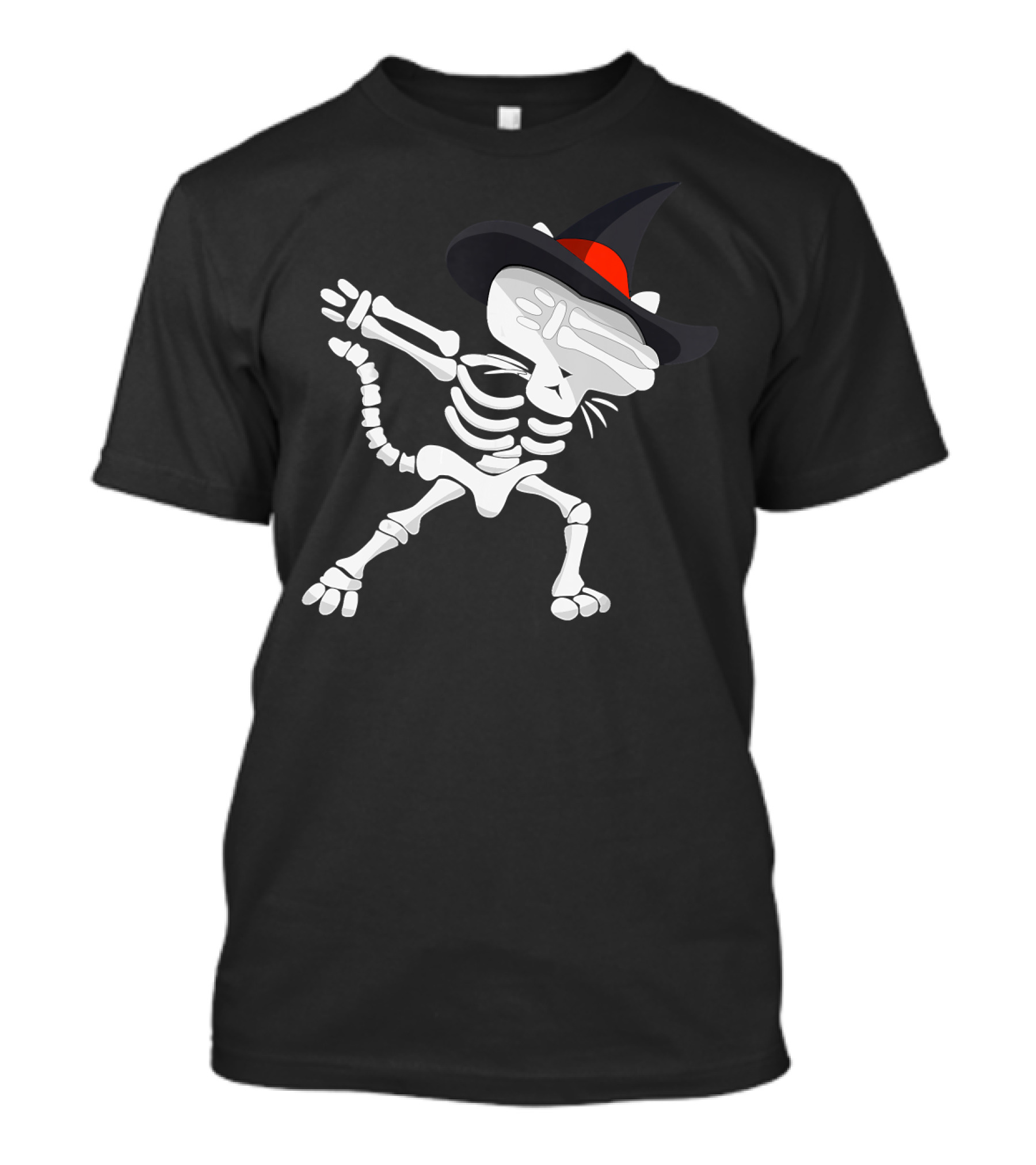 Dabbing Cat Skeleton With Witch Hat T-Shirt