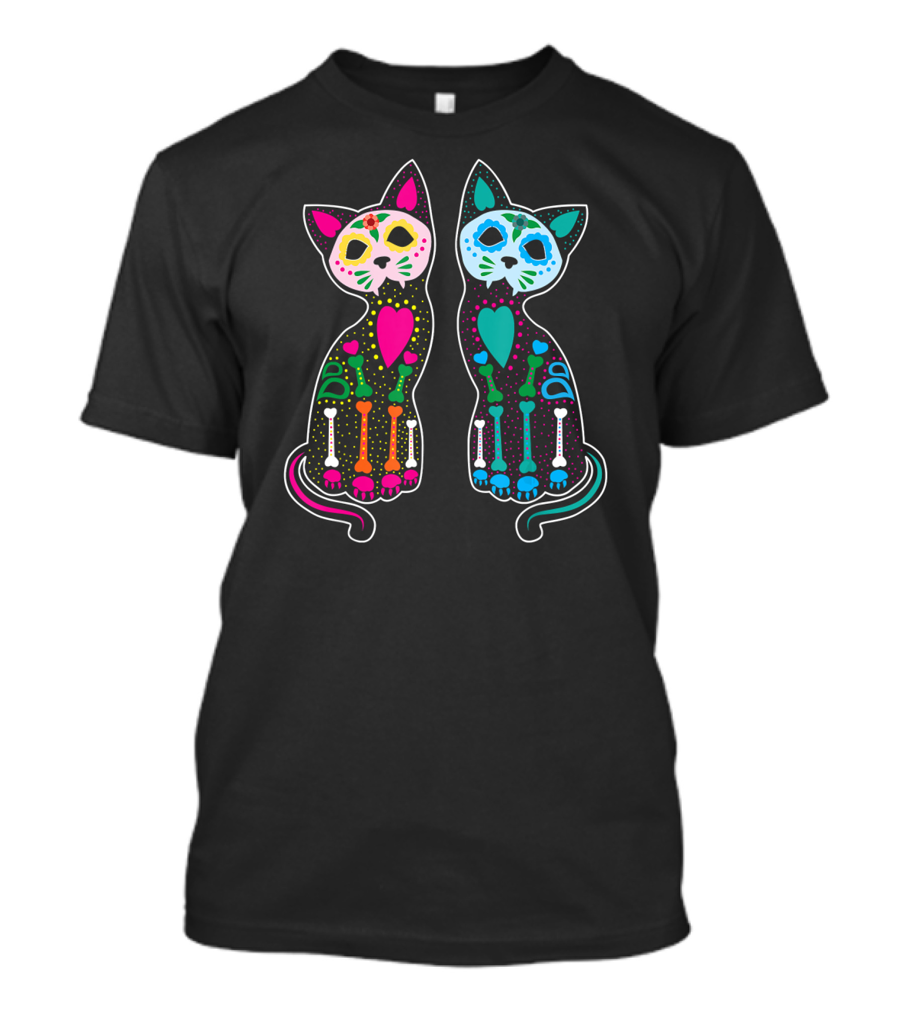 Day Of The Dead Sugar Skull Skeleton Cats T-Shirt