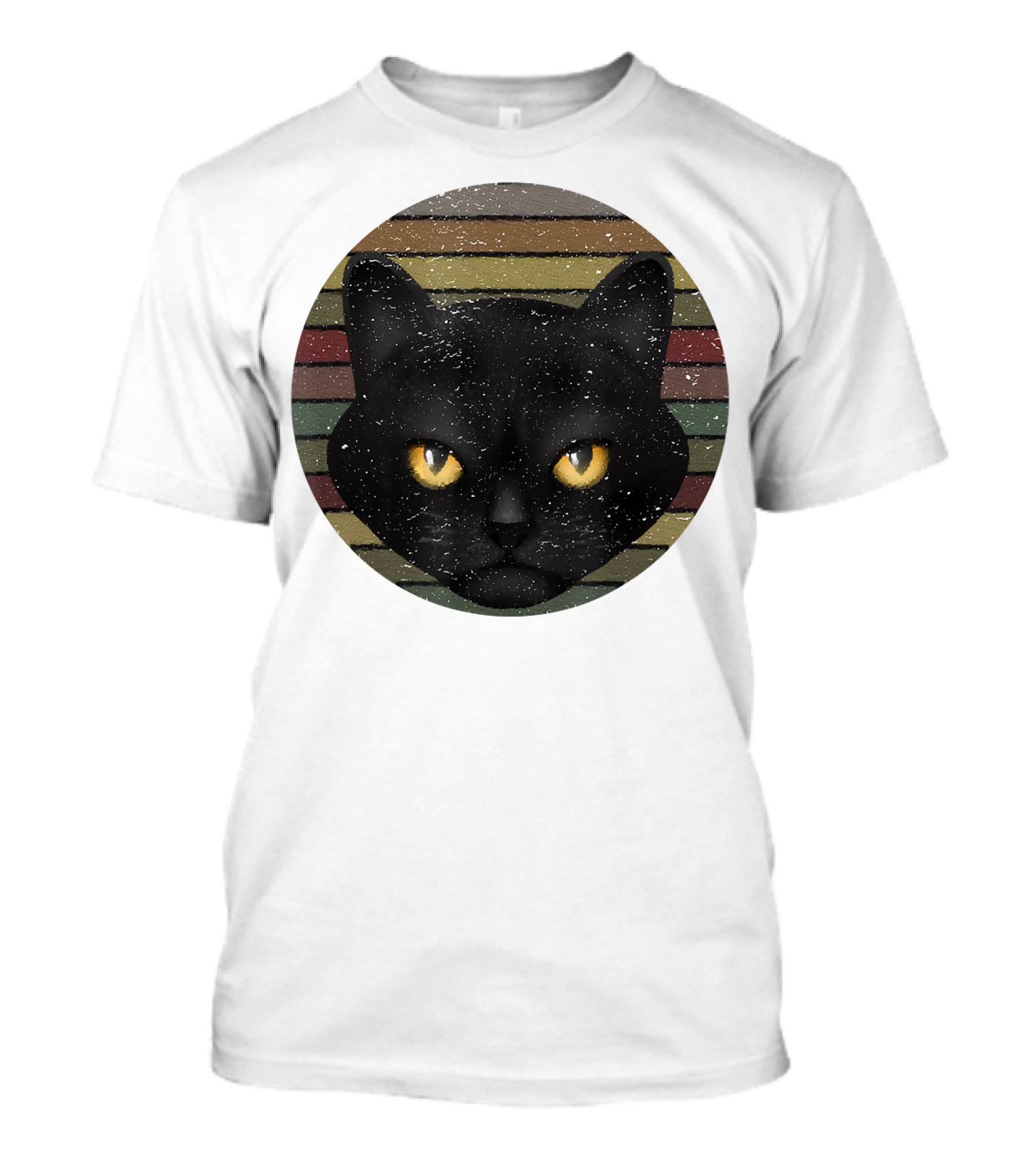 Realistic Cat Black Face On Retro Striped Circle T-Shirt