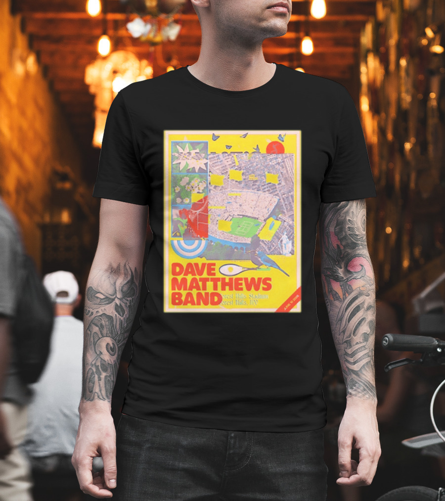 Dave Matthews Band Forest Hills NY 2026 Stadium June 10 Art Collage Stadium Map And Bird T-Shirt