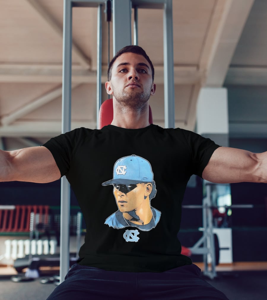 UNC Tar Heels Baseball Portrait Comic Style Navy Blue Cap T-Shirt