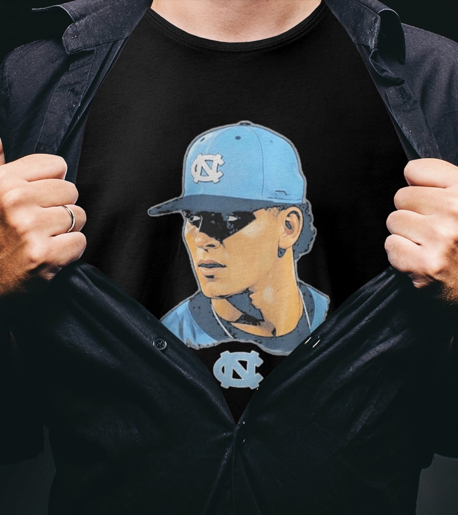 UNC Tar Heels Baseball Portrait Comic Style Navy Blue Cap T-Shirt