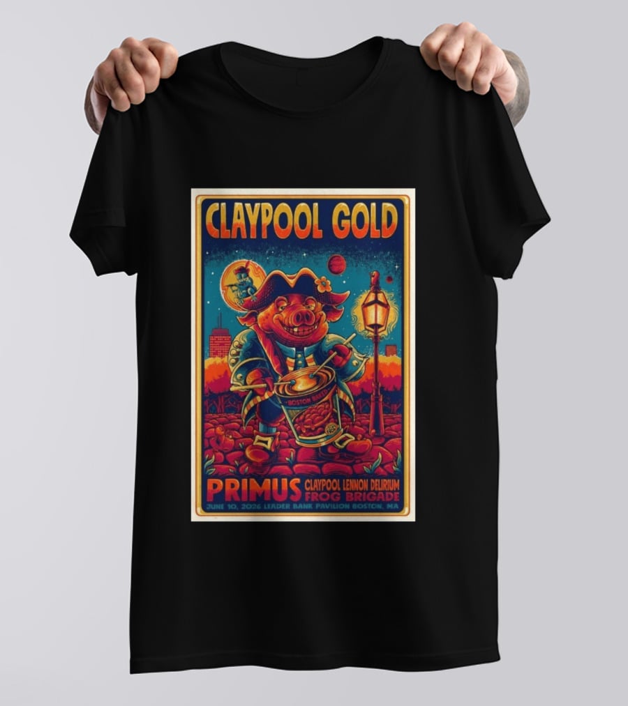 Claypool Gold Primus Frog Brigade June 10 2026 Leader Bank Pavilion Boston MA T-Shirt