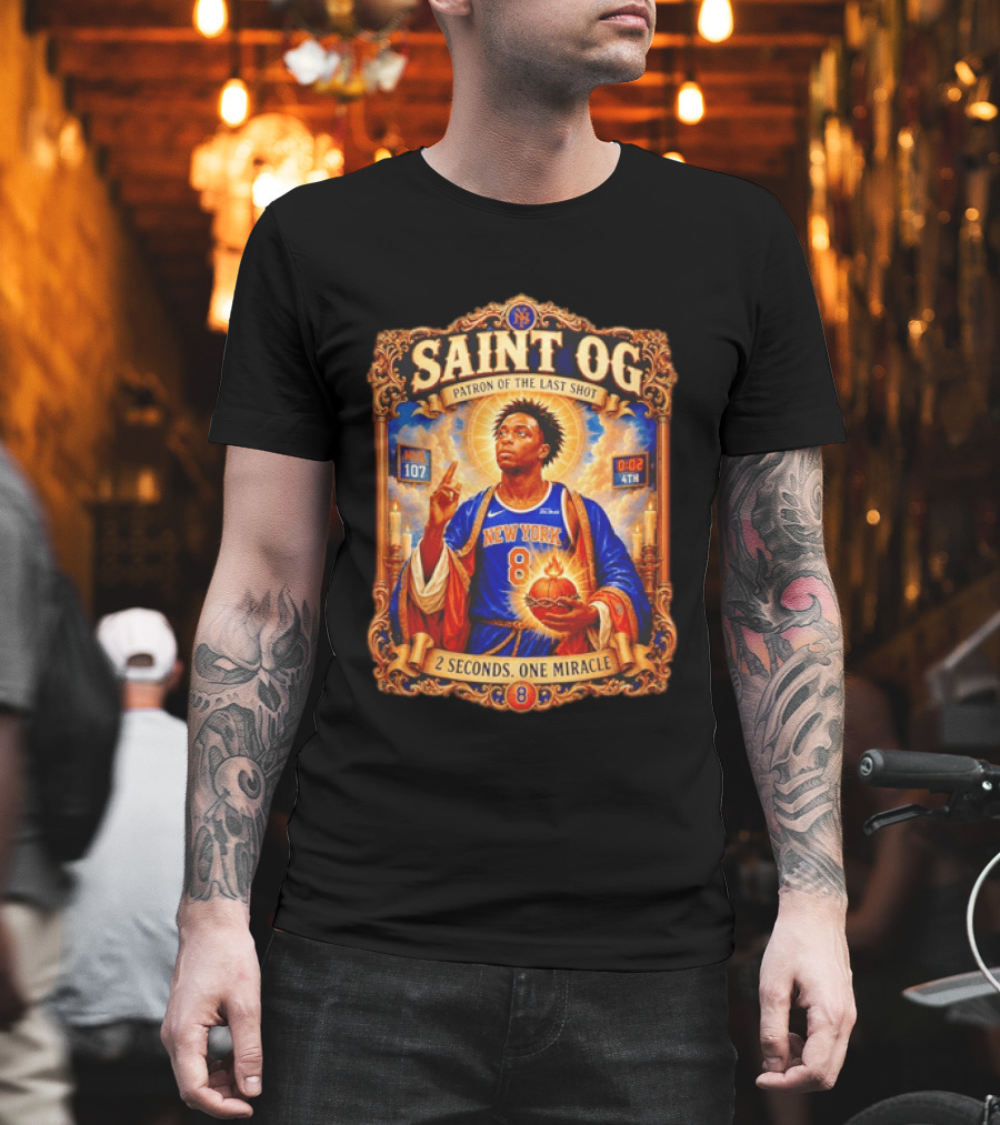 Saint OG Anunoby Patron Of The Last Shot New York Knicks 2 Seconds One Miracle T-Shirt