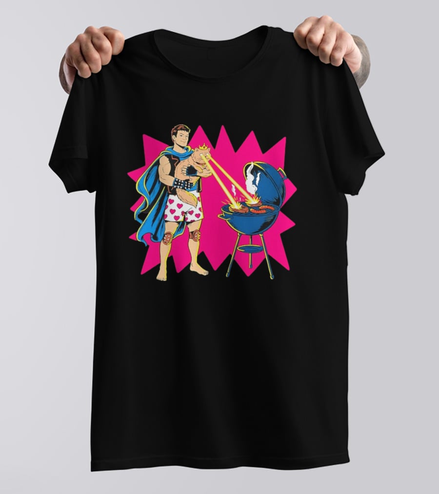 Superhero Cape Heart Shorts Laser Cat BBQ In Action T-Shirt