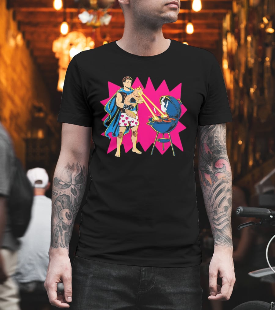 Superhero Cape Heart Shorts Laser Cat BBQ In Action T-Shirt