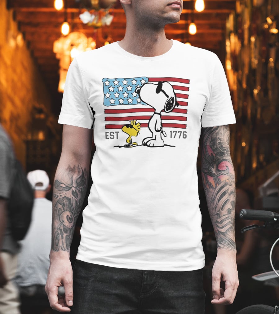 America 250th Anniversary 1776 Snoopy Woodstock With Stars And Stripes T-Shirt