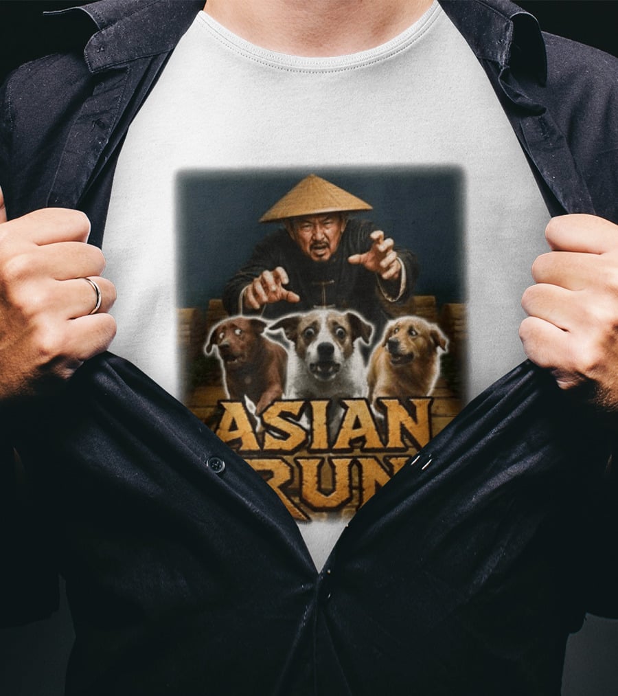 Asian Run Dogs With Traditional Hat Man T-Shirt