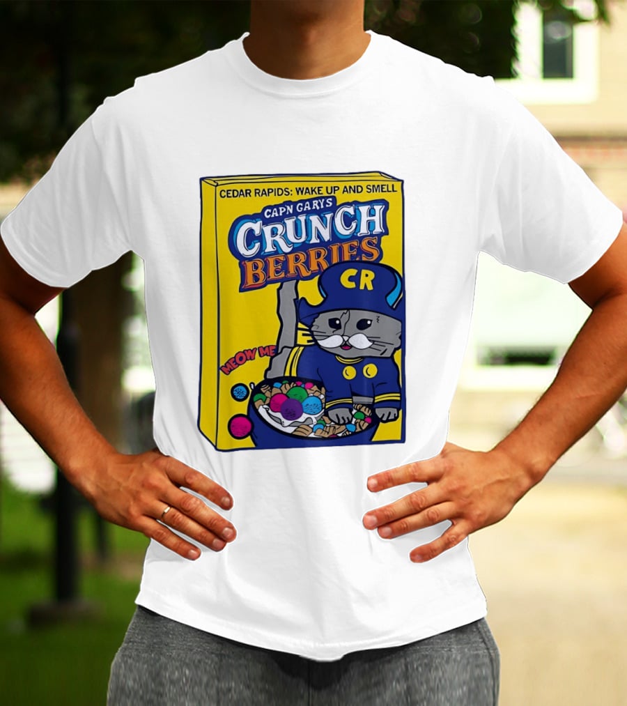 Cedar Rapids Wake Up And Smell Capn Garys Crunch Berries Meow Me Cat T-Shirt