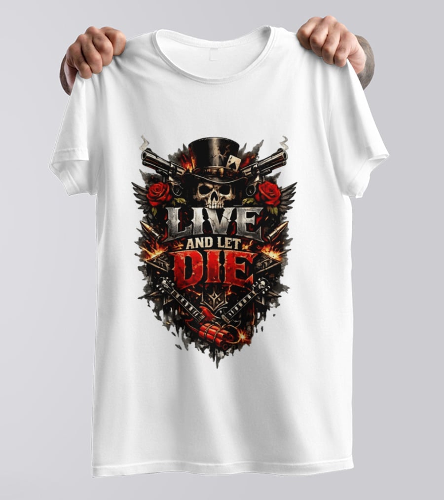 Guns N' Roses Live And Let Die Skull Roses Guns Playing Cards T-Shirt