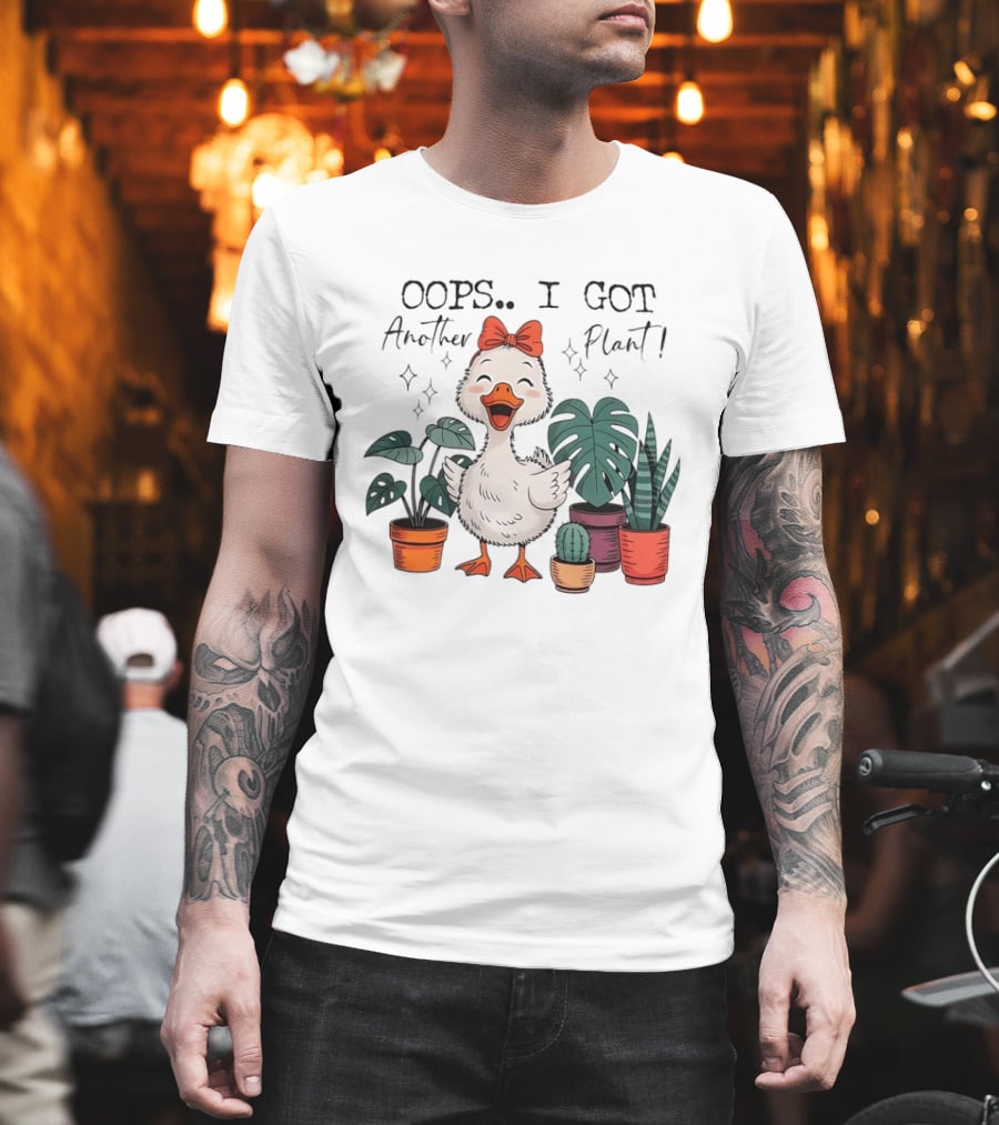 Oops I Got Another Plant Cartoon Duck Cute Bow Houseplants T-Shirt