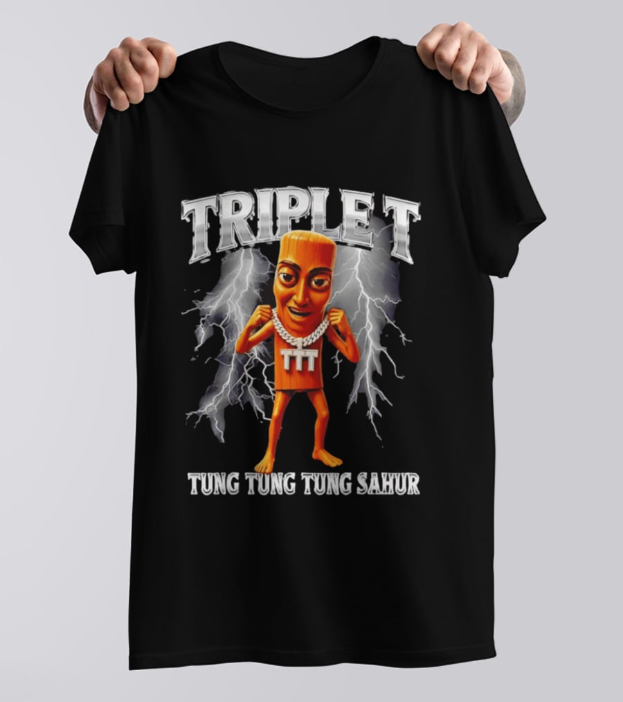 Triple Tung Tung Tung Sahur Meme Brainrot T-Shirt
