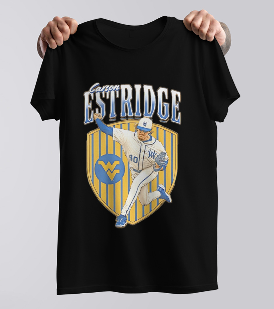 West Virginia Carson Estridge Baseball Running Pose T-Shirt