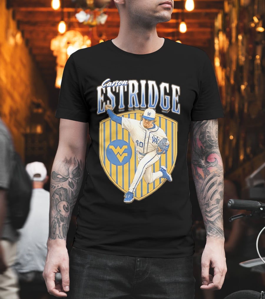 West Virginia Carson Estridge Baseball Running Pose T-Shirt