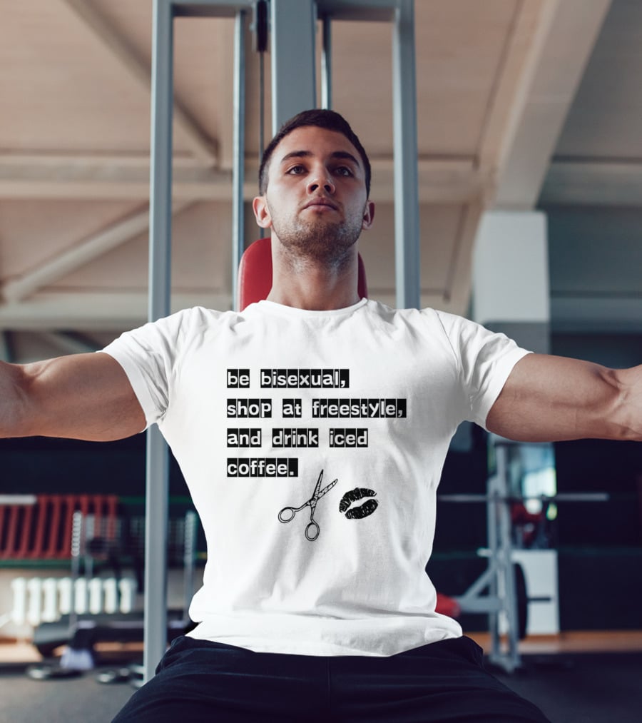 Be Bisexual Shop At Freestyle Drink Iced Coffee Scissors Lips T-Shirt