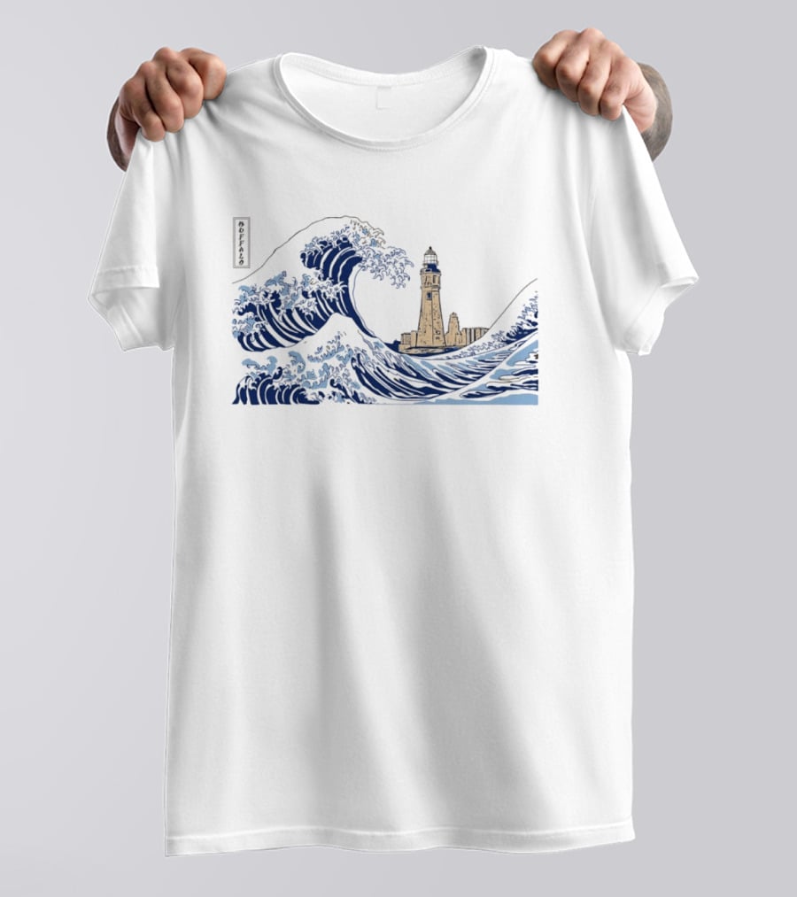 Great Wave Off Buffalo Lighthouse Print T-Shirt
