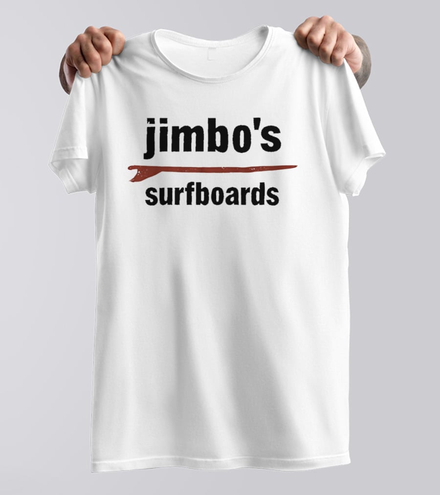 Jimbo's Surfboards Red Surfboard Minimalist White Retro Vintage Surfing Collection T-Shirt