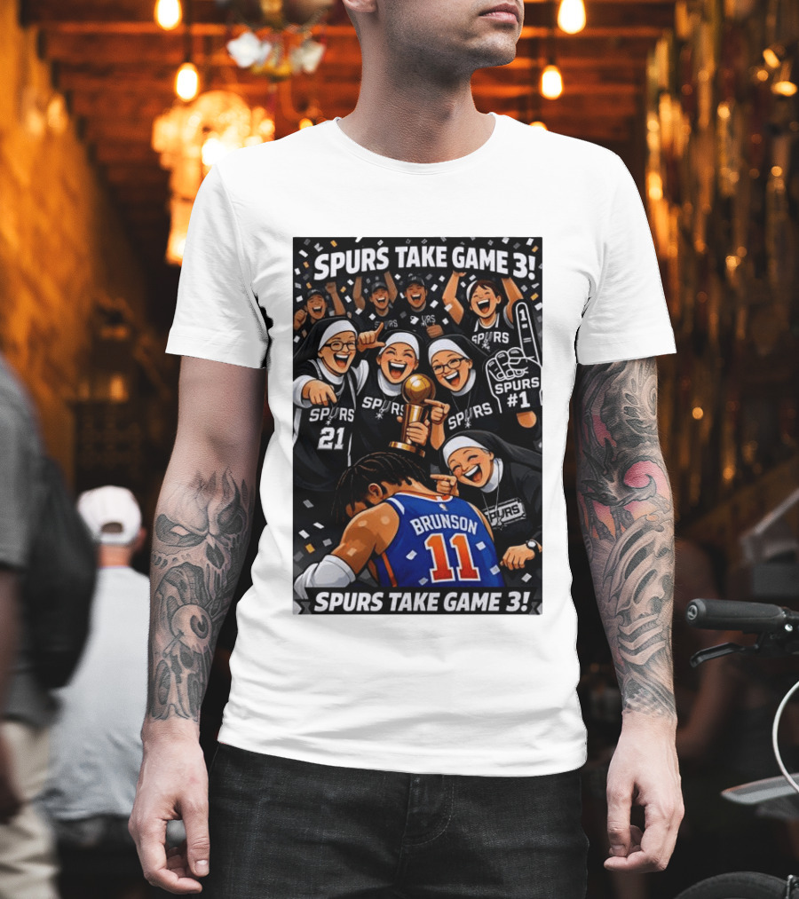 Spurs Take Game 3 Brunson Knicks Celebration Cartoon Nuns Spurs Number One T-Shirt