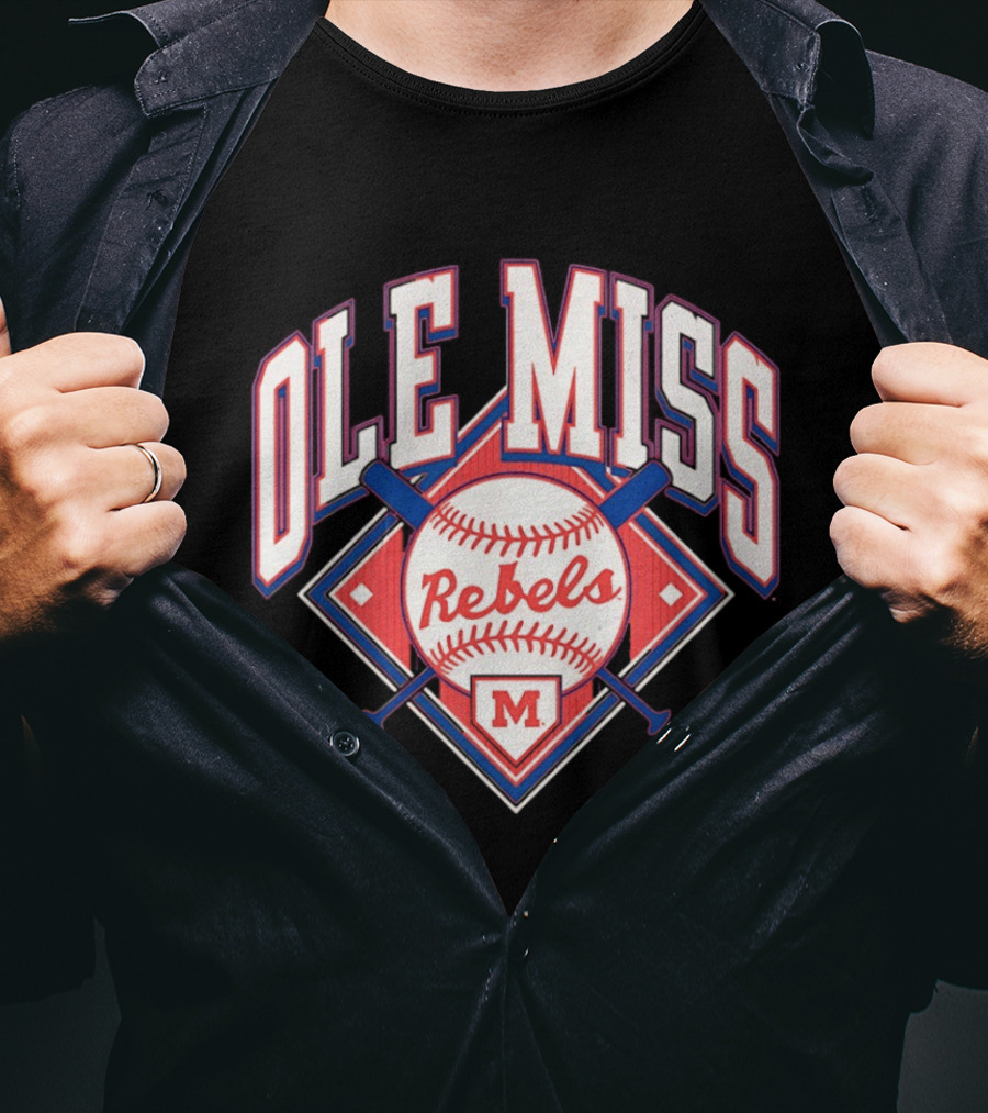 Ole Miss Rebels Baseball 2026 Team Merchandise Featuring Classic Logo And Red Baseball T-Shirt