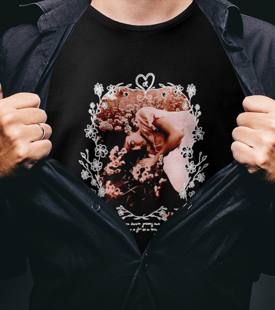 You Seem Pretty Sad For A Girl So In Love Floral Aesthetic Heart Frame Vintage Sepia Photography With Dreamy Flowers And Sleeping Girl T-Shirt
