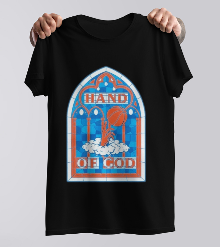 New York Knicks Basketball Stained Glass Hand Of God T-Shirt