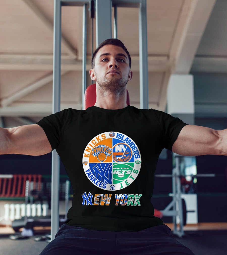 Knicks Islanders Yankees Jets New York Sports Teams Quadrant T-Shirt